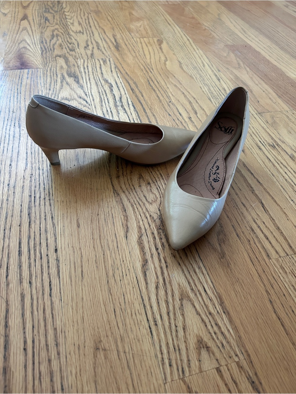 SoftWalk Beige Pointed-Toe Mid Heel Pumps for Women
